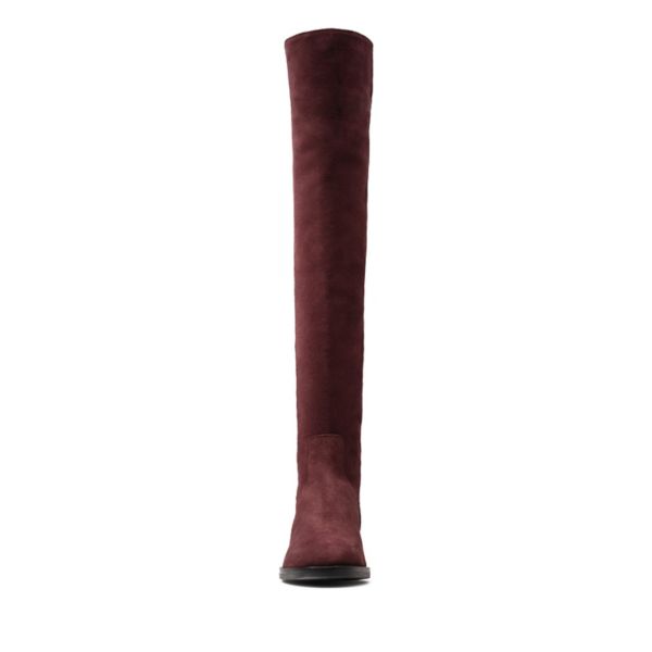 Clarks Womens Pure Caddy Knee High Boots Burgundy | UK-8546973